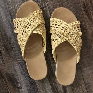 Women's Tan Woven Slide Sandals